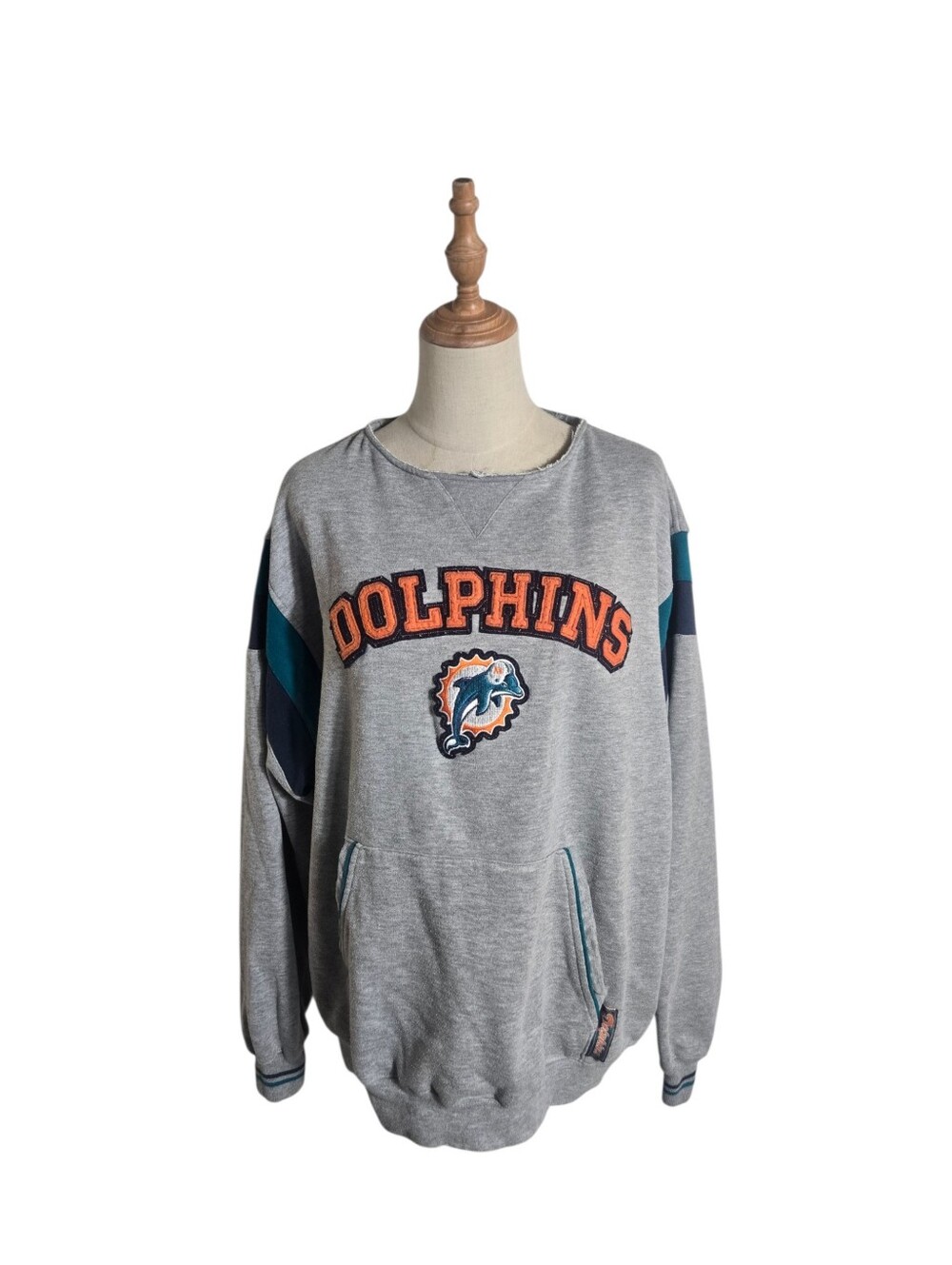 Miami Dolphins Vintage Gray Embroidered Team Crewneck Sweatshirt